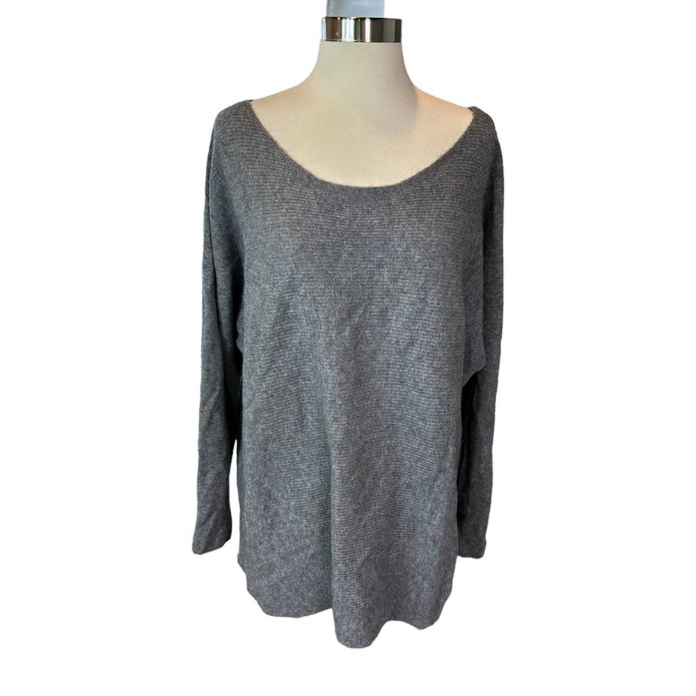 Max Studio Cashmere Sweater Long Sleeve Oversized Long Gray One Size